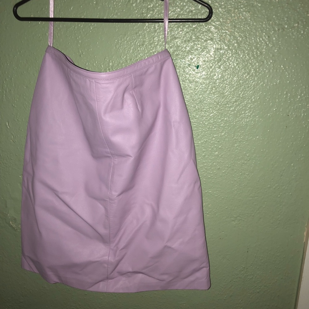 Lilac/lavender leather suit.